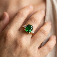 18K Colorful Center Stone Diamond Accented Ring