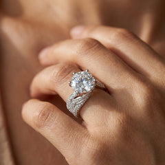 Elegant Wave Pave Shoulder Solitaire Ring