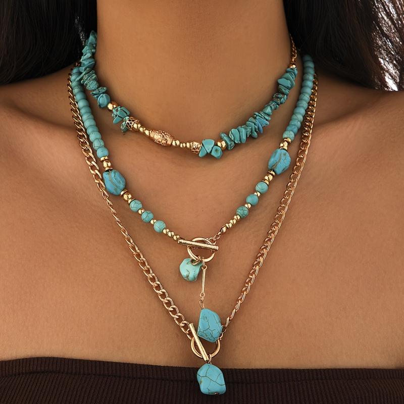 3-Piece Boho Toggle Clasp Turquoise Accented Necklace Stack