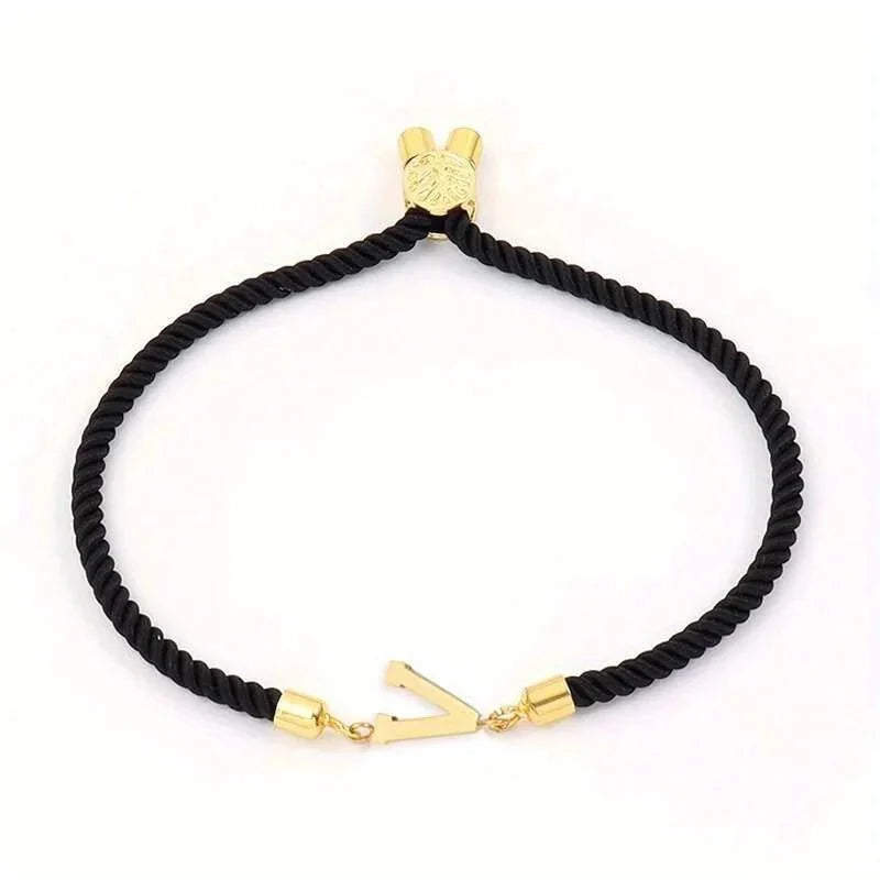 Adjustable Angled Serif Letter Initial Bracelets - Veinci