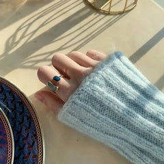 Adjustable Asymmetric Blue Square Rings - Veinci