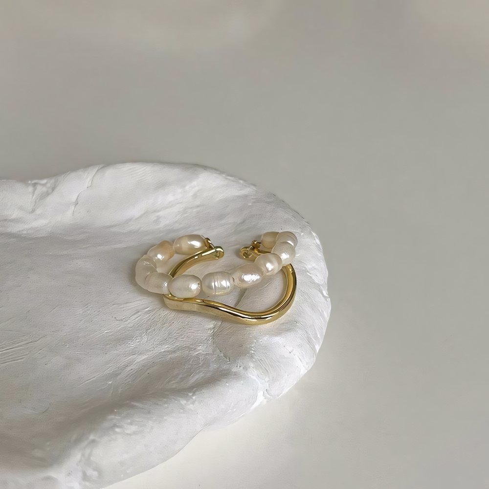 Adjustable Layered Pearl Accented Ring - Veinci