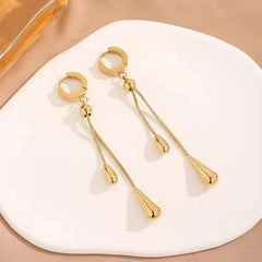 Adjustable Pull Droplet Lariat Necklace and Earrings - Veinci