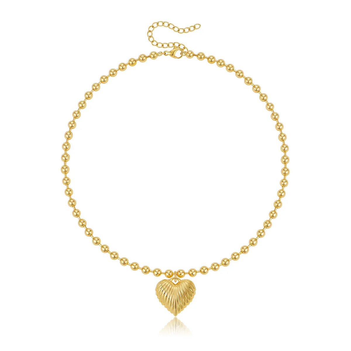 14K Beaded Chain Bubble Heart Necklaces