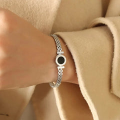Black Center Roman Numeral Accented Bangle Bracelet - Veinci
