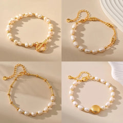 Boho Gold Accented Pearl Bracelets - Veinci