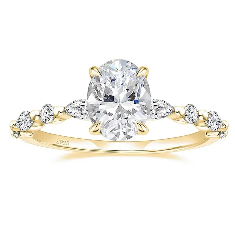 Sterling Silver 3CT Elegant Oval Set Moissanite Accented Band Ring