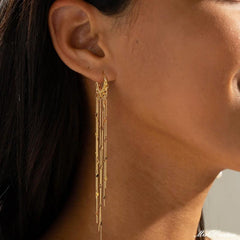14K Tassel Chain Hoop Earrings