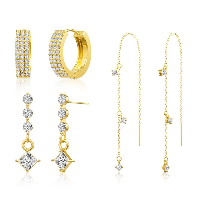 3-Piece Dainty Diamond Accented Earrings Stack