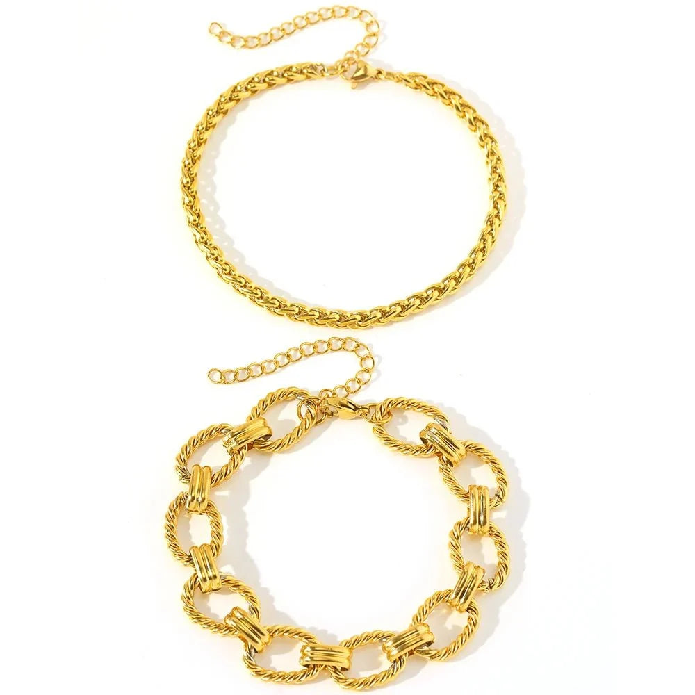 Chunky Paperclip & Weave Chain Bracelet Set - Veinci