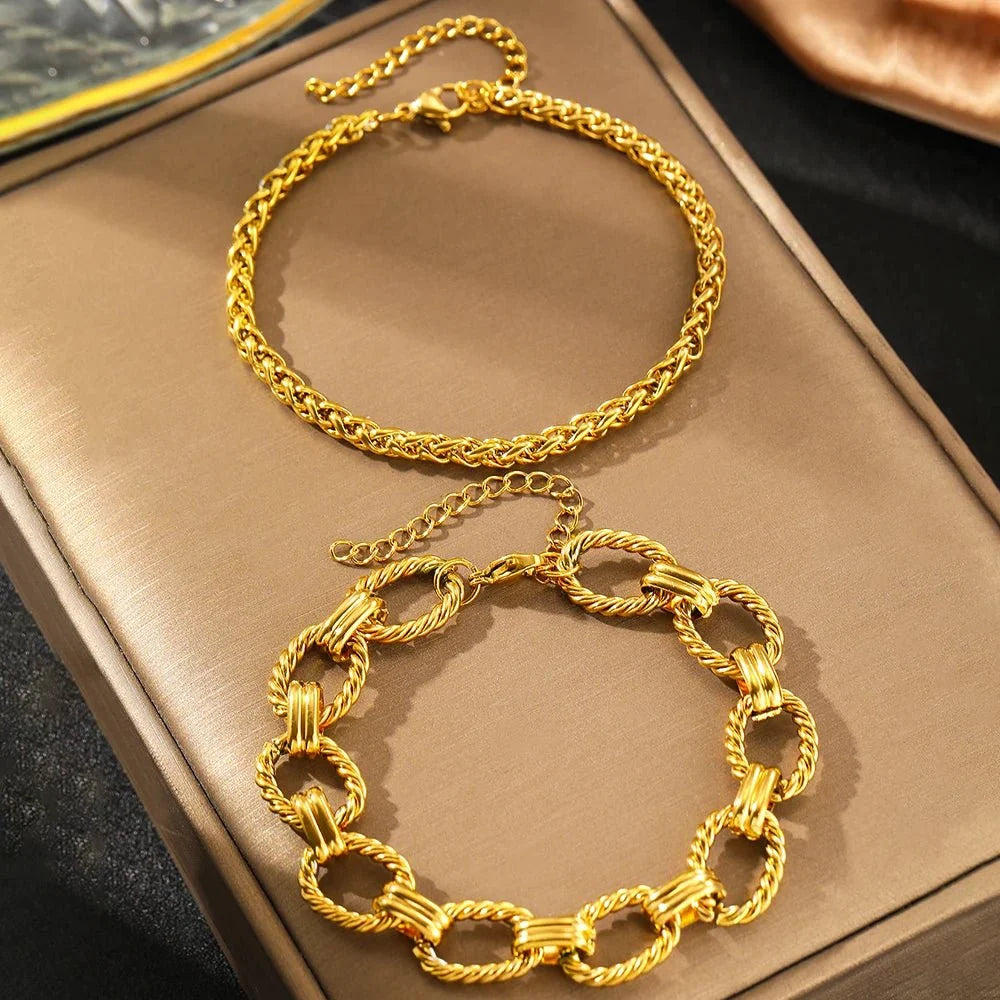 Chunky Paperclip & Weave Chain Bracelet Set - Veinci