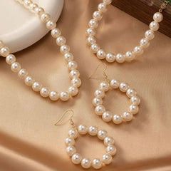 Classy Beaded Pearl Necklace, Bracelet, and Earring Set - Veinci