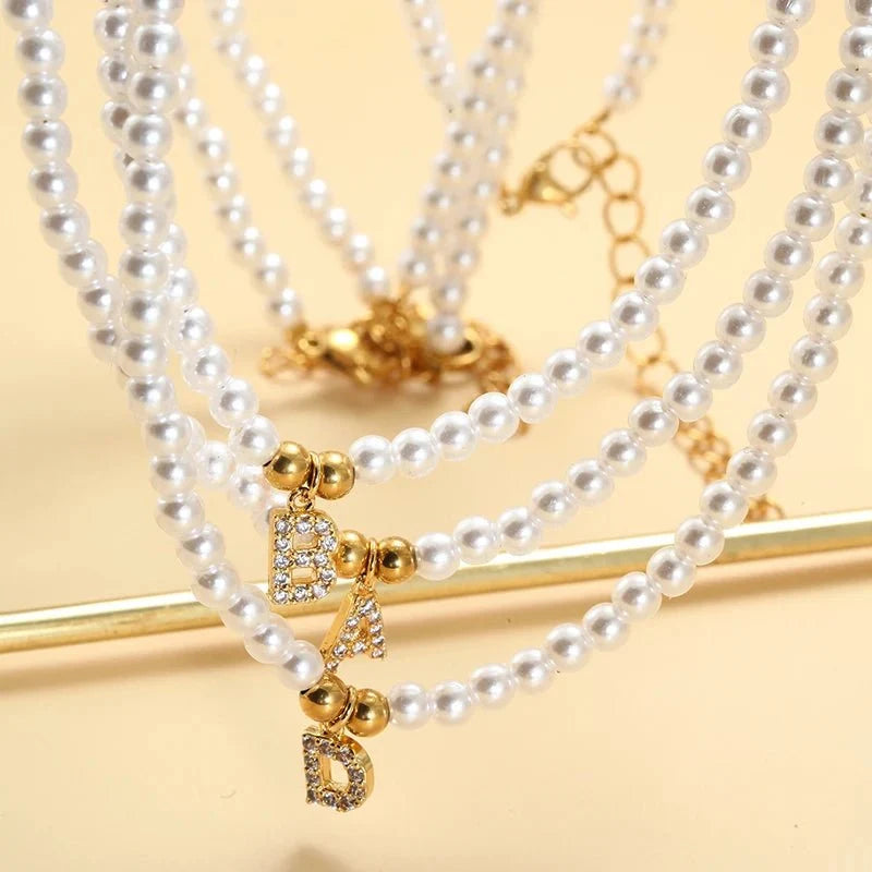 Classy Pearl Dainty Initial Letter Necklace - Veinci