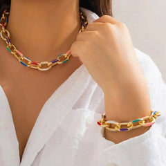 Colorful Chain Bracelet and Necklace Set - Veinci