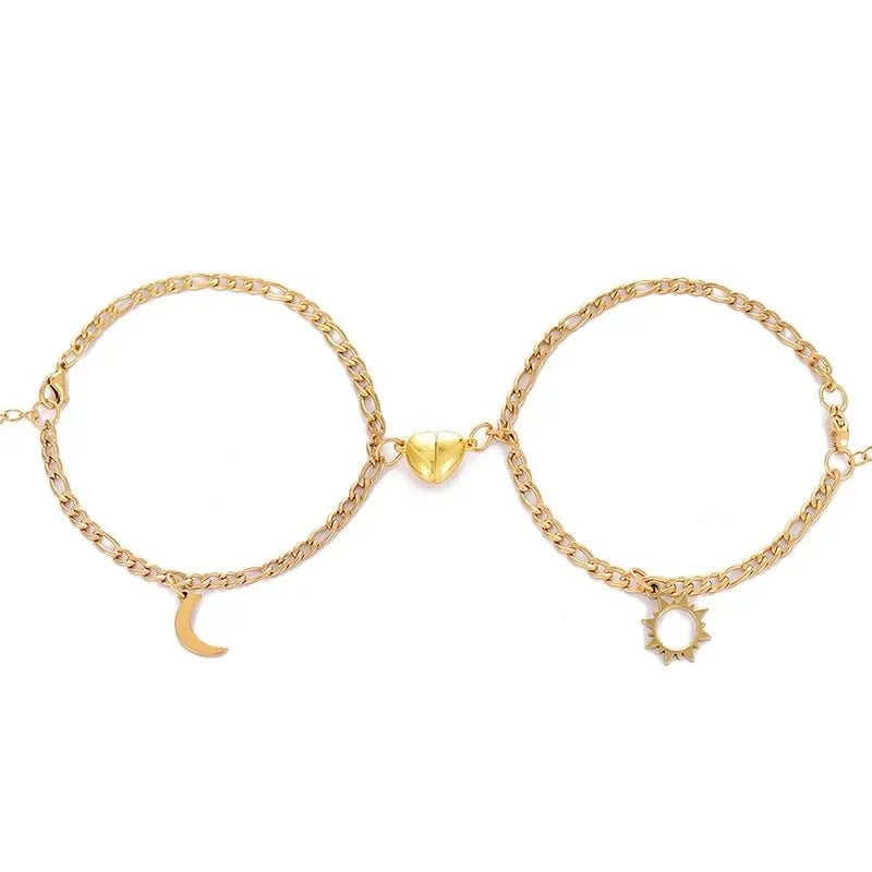 Couples Magnetic Heart Sun & Moon Bracelet Set - Veinci