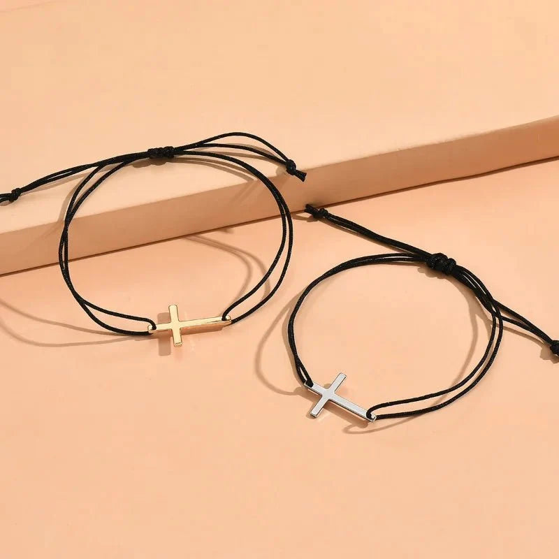 Couples Minimal Cross Bracelets - Veinci