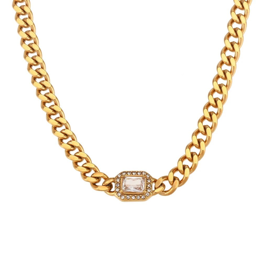 Cuban Chain Square Cut Diamond Choker and Bracelet - Veinci