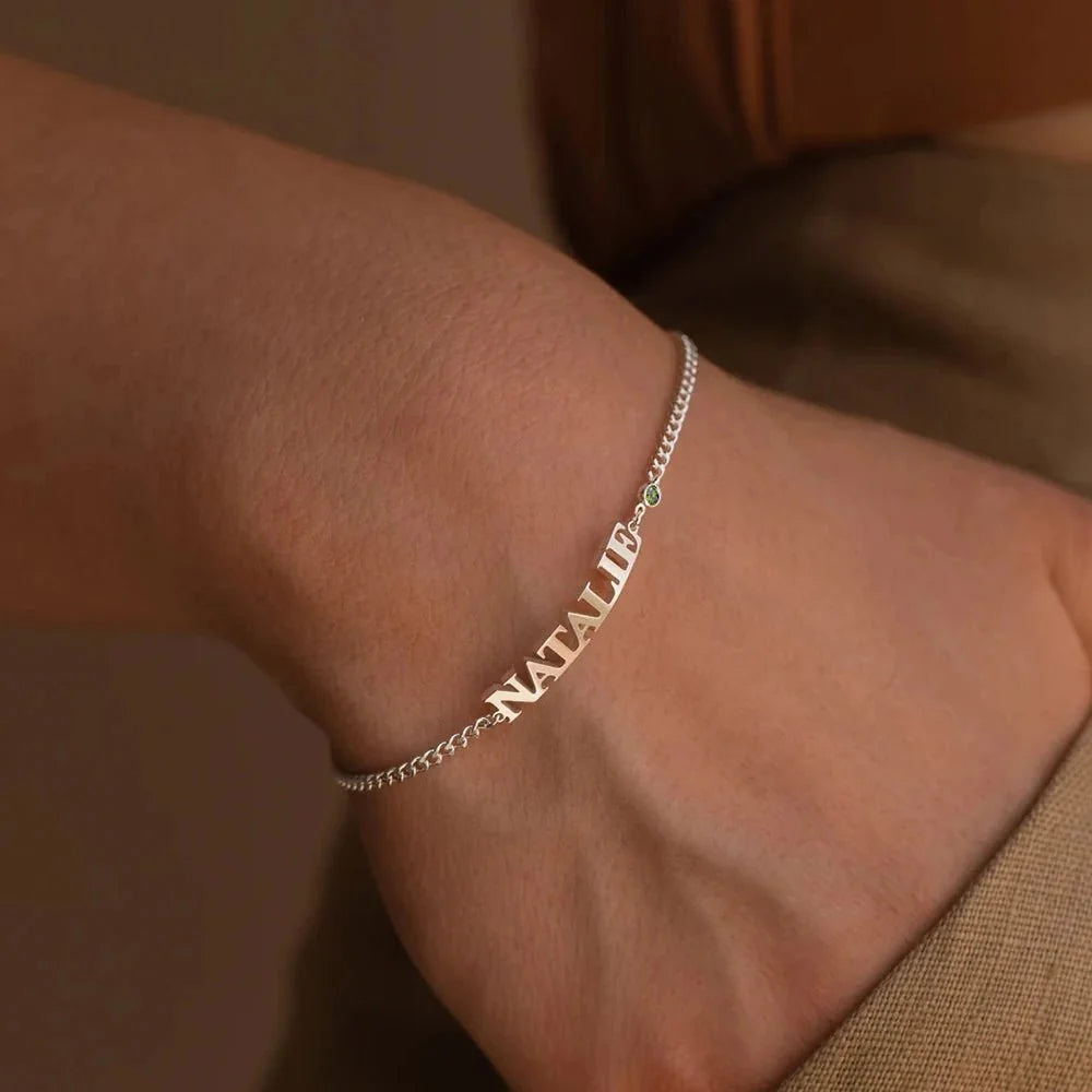 Customized Name & Birthstone Chain Bracelet - Veinci