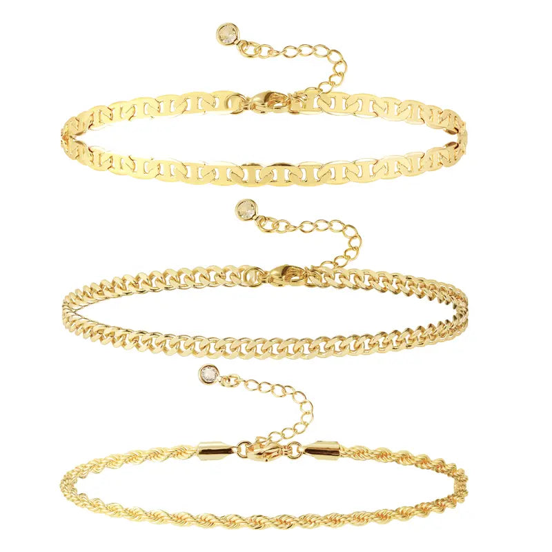 3-Piece Classic Anklet Stack