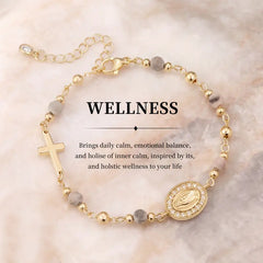 14K Beaded Cross & Virgin Mary Energy Bracelets