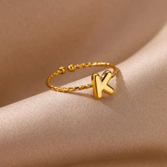 Dainty Adjustable Bubble Letter Initial Ring - Veinci