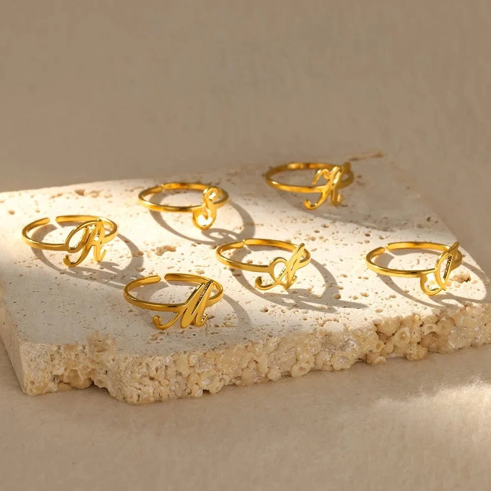 Dainty Adjustable Classy Letter Initial Rings - Veinci