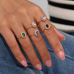 Dainty Adjustable Oval Diamond Rings - Veinci