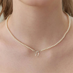 Dainty Beaded Pearl Bow Feminine Choker Necklace - Veinci