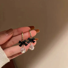 Dainty Bow Diamond Dangle Earrings - Veinci