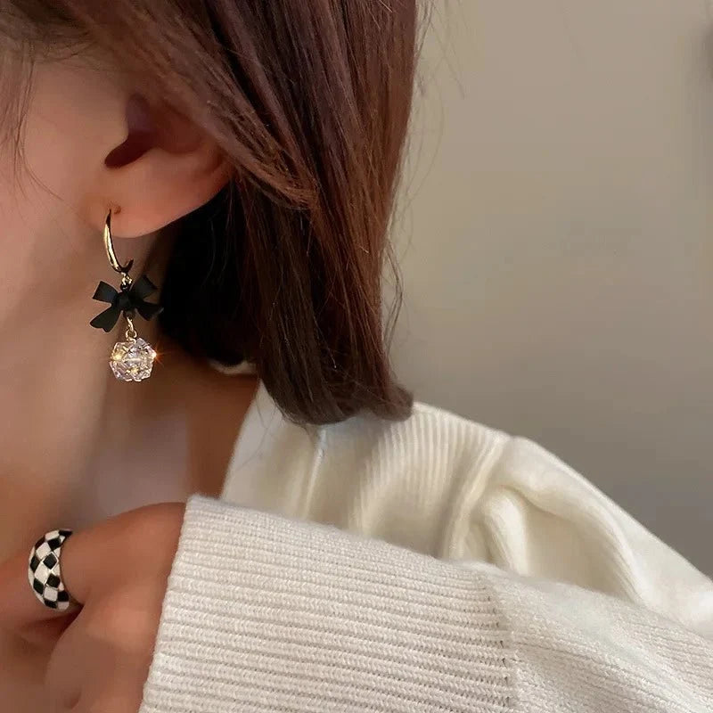 Dainty Bow Diamond Dangle Earrings - Veinci