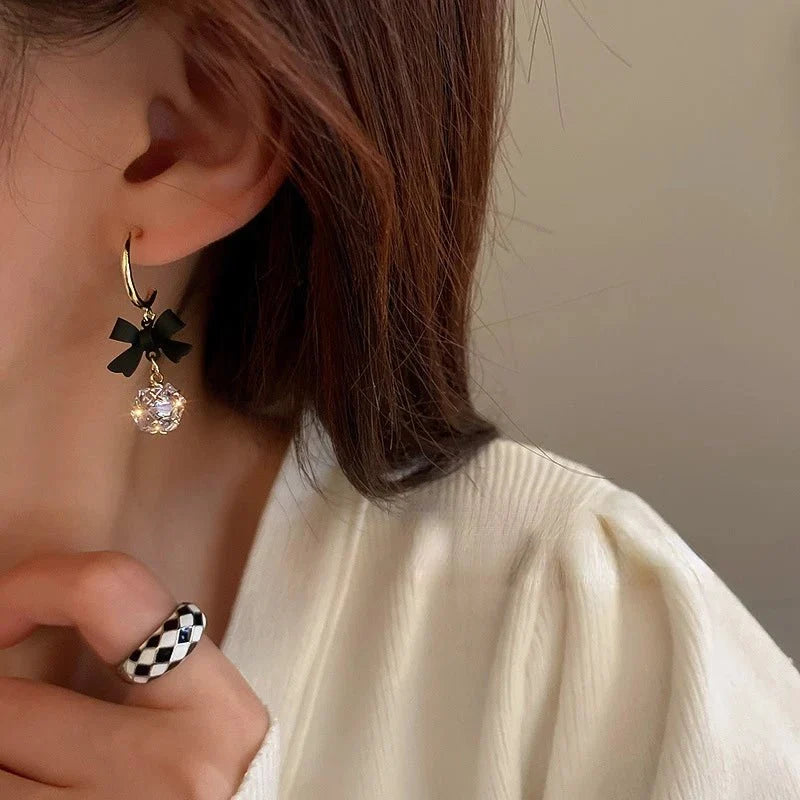 Dainty Bow Diamond Dangle Earrings - Veinci