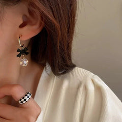 Dainty Bow Diamond Dangle Earrings - Veinci