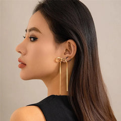 Dainty Bow Tassel Earrings - Veinci
