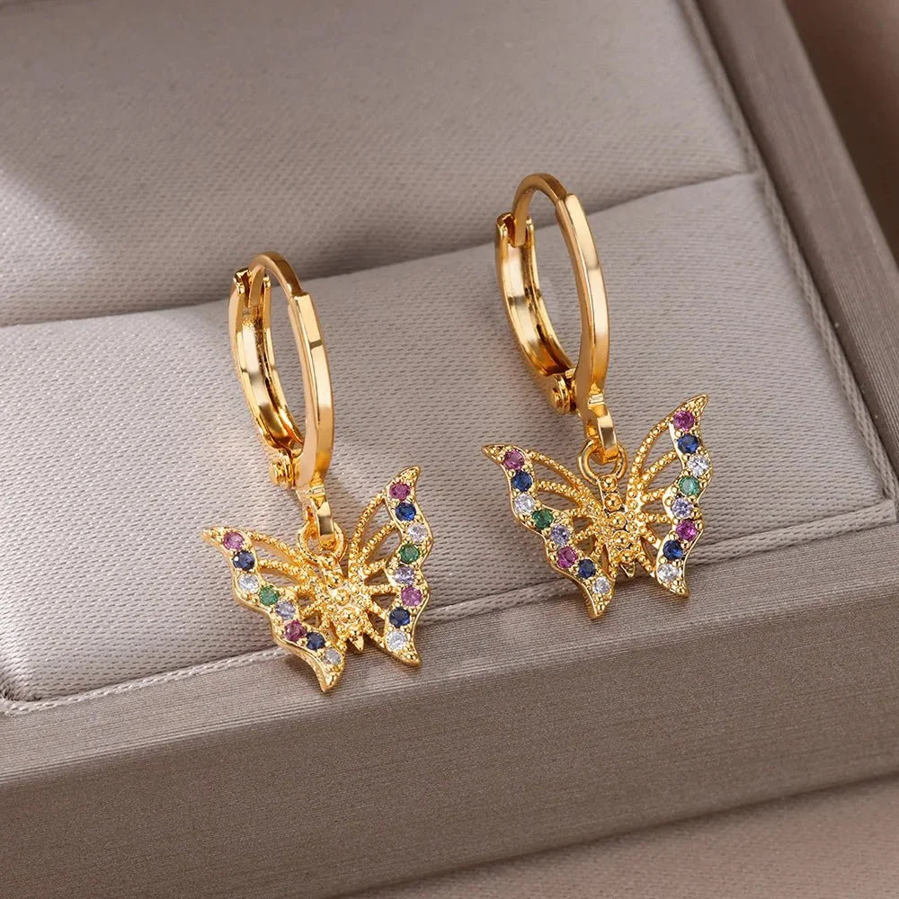 Dainty Colorful Diamonds Butterfly Earrings - Veinci