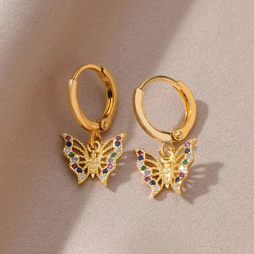 Dainty Colorful Diamonds Butterfly Earrings - Veinci