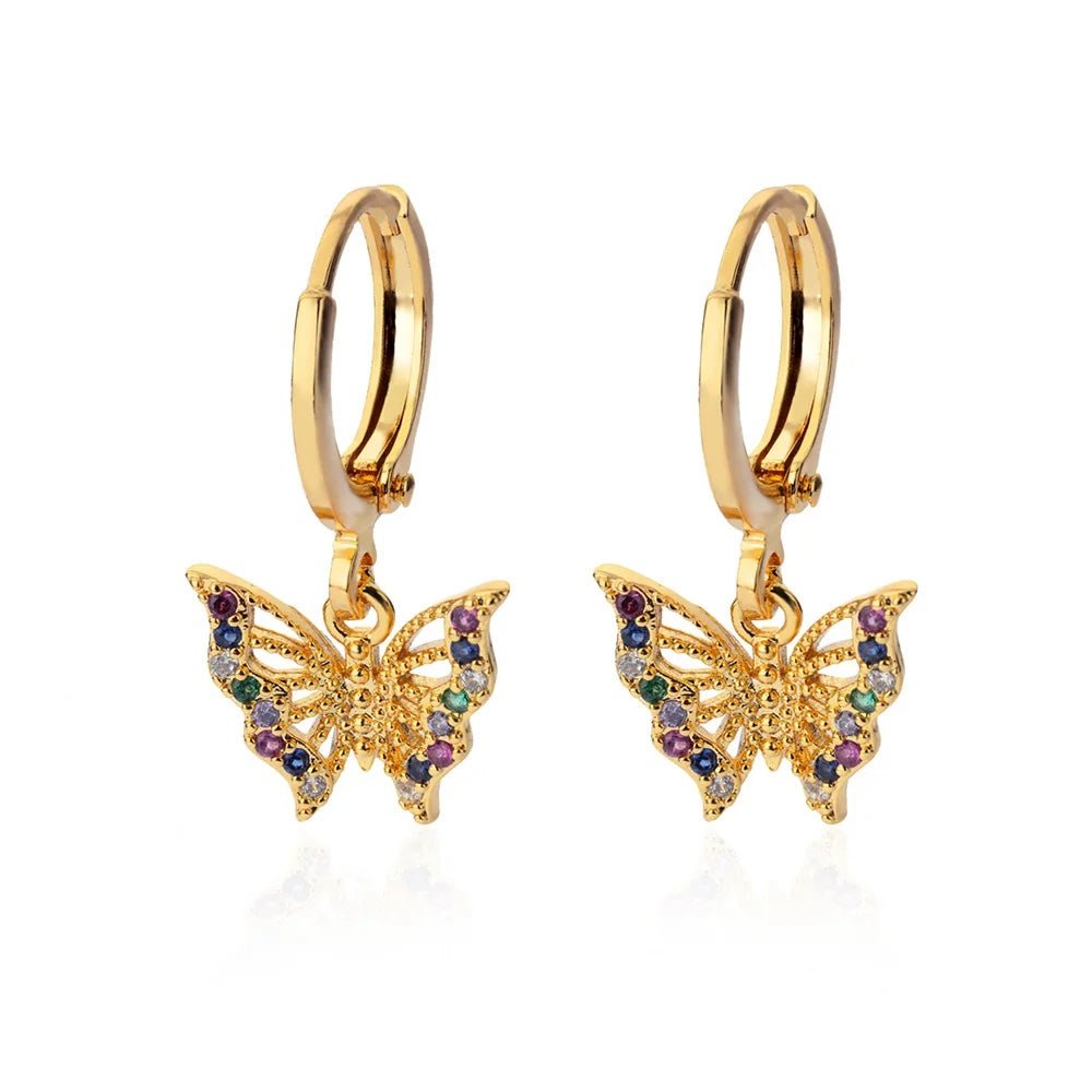 Dainty Colorful Diamonds Butterfly Earrings - Veinci
