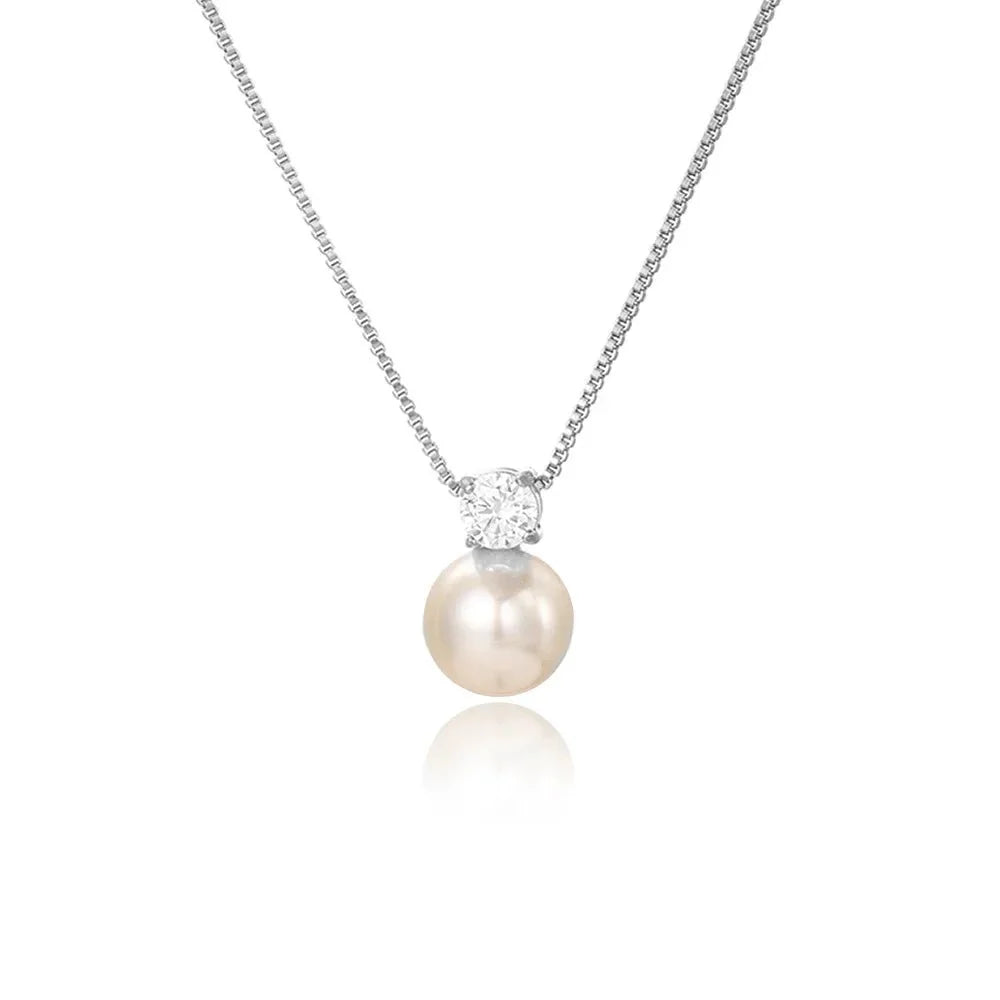 Dainty Diamond Pearl Necklace - Veinci