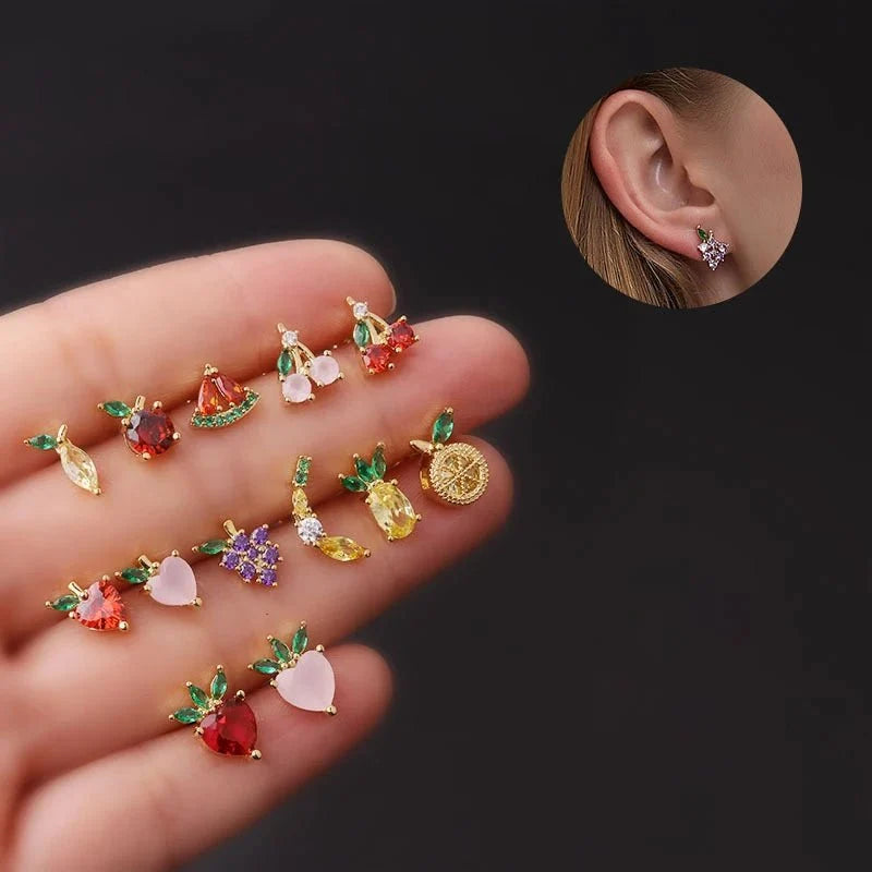 Dainty Fruit Hoop & Stud Earrings - Veinci