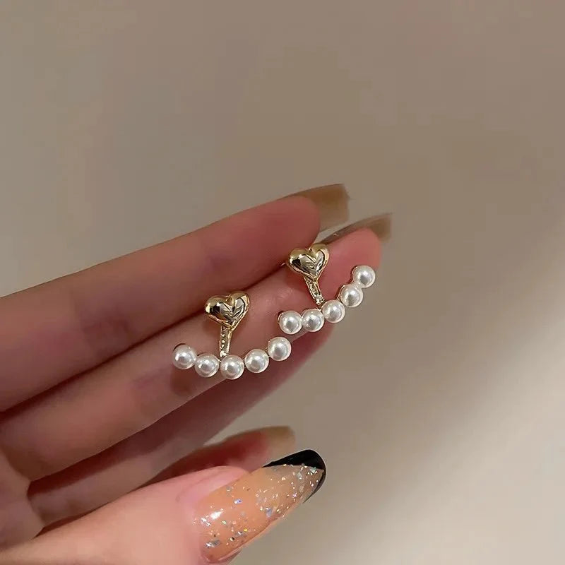 Dainty Heart Pearls Earrings - Veinci