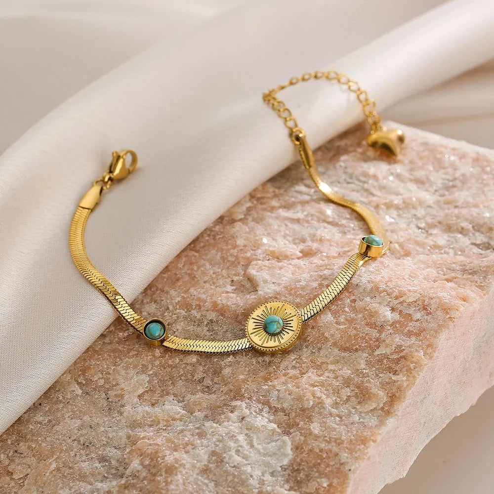 Dainty Herringbone Turquoise Stone Bracelet - Veinci