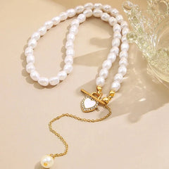 Dainty Pearl Drop Heart Clasp Choker Necklace - Veinci