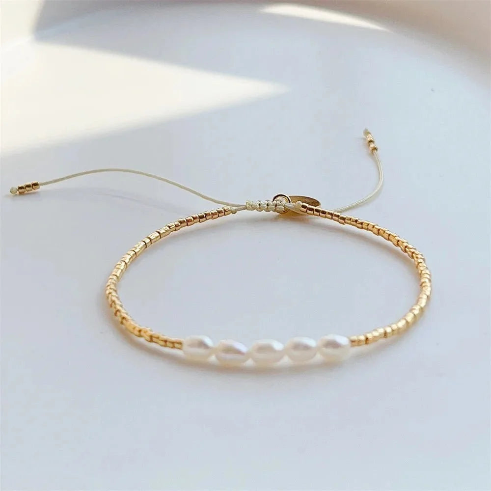 Dainty Pearl Golden Beaded Bracelet - Veinci