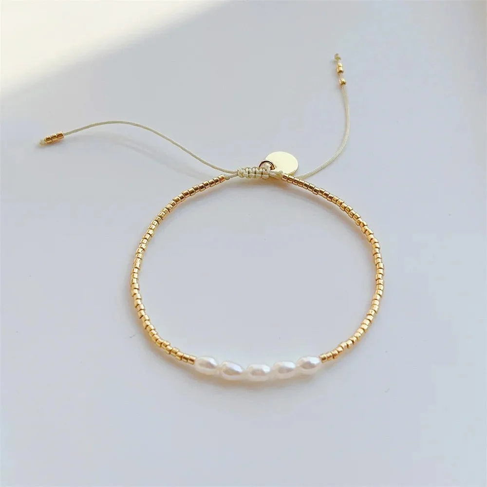 Dainty Pearl Golden Beaded Bracelet - Veinci