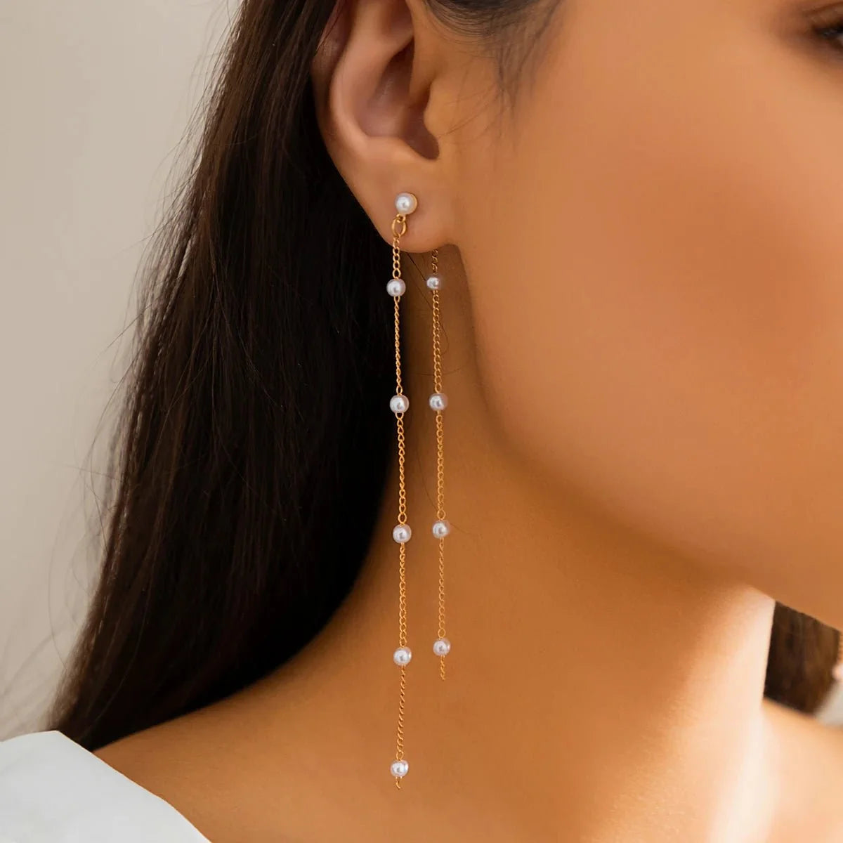 Dainty Pearl Long Tassel Earrings - Veinci