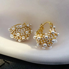 Dainty Statement Pearl Hoop Earrings - Veinci