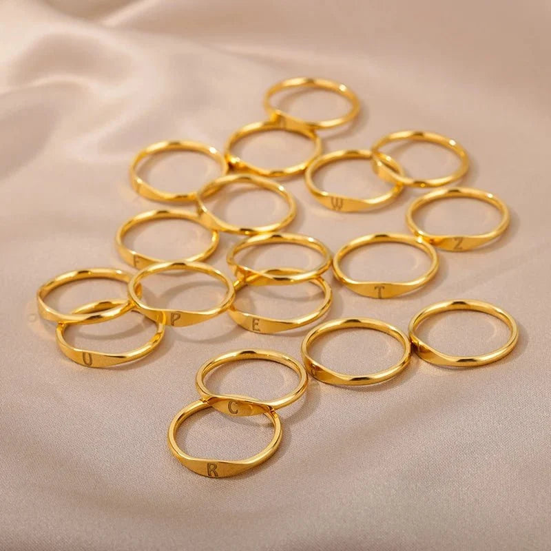 Dainty Thin Letter Initial Ring - Veinci