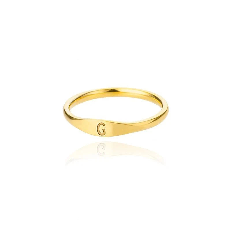 Dainty Thin Letter Initial Ring - Veinci