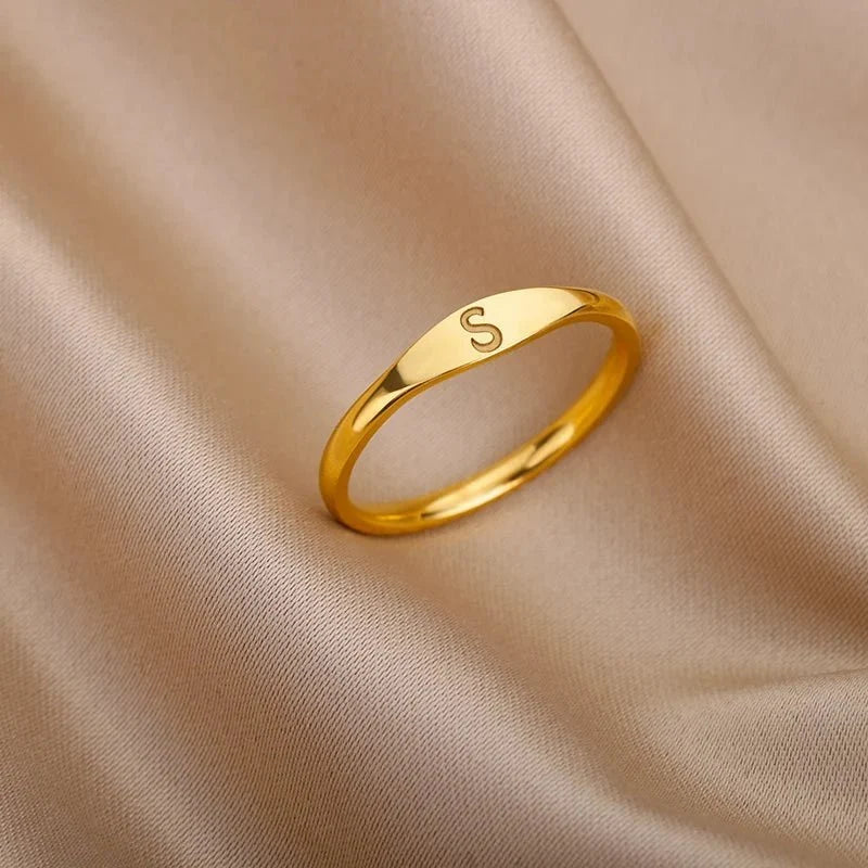 Dainty Thin Letter Initial Ring - Veinci