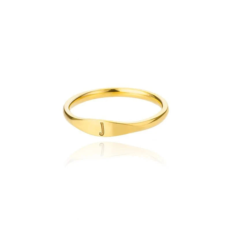 Dainty Thin Letter Initial Ring - Veinci