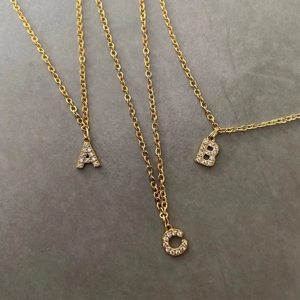 Dainty Zircon Letter Initial, Number, Symbol Chain Necklace - Veinci